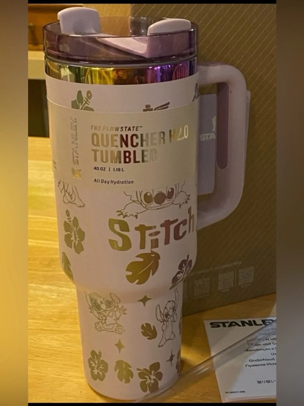 Pink Stitch Engraved Stanley Tumbler 40 oz NIB - Picture 2 of 6
